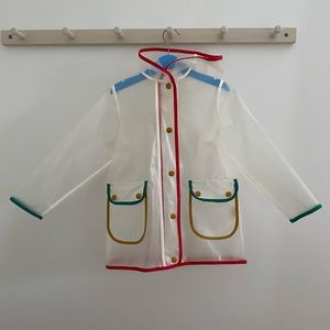 Fin and Vince clear rainbow lined rain jacket.